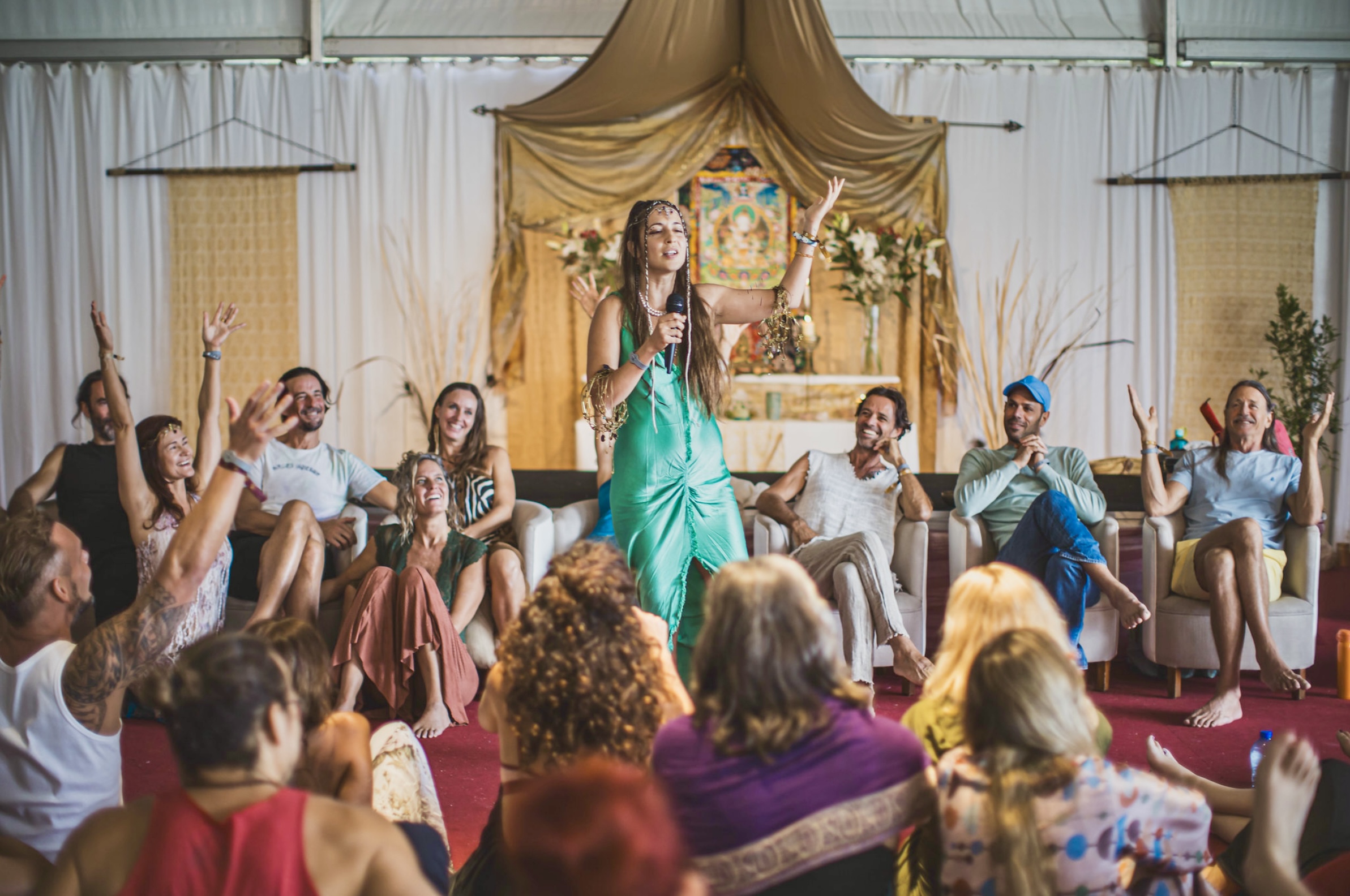 Adina Nicola singing in pulic at the Ibiza Tantra Festival 2023